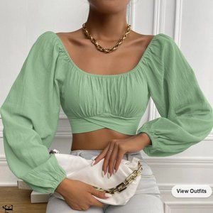 SHEIN Frenchy Ruched Knot Back Crop Blouse in Mint